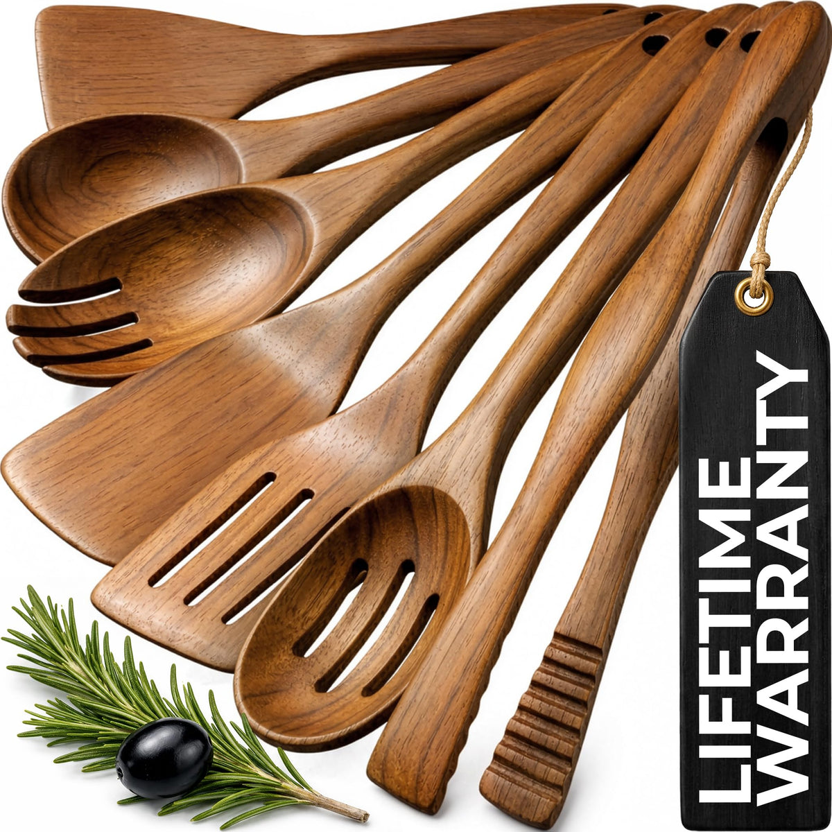 Zulay Kitchen teak wood 7-piece set, durable for daily use with nonstick cookware