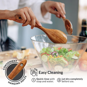 Zulay Kitchen teak serving spoon ideal for tossing and serving dishes.