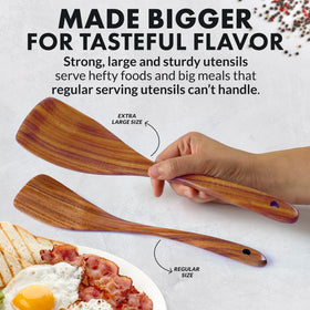 Close-up of Zulay Kitchen teak spatula with soft edge for non-stick pots.