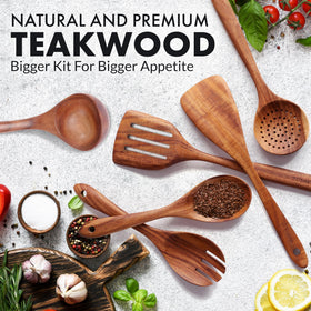 Close-up of Zulay Kitchen spoon showing smooth teak grain and comfortable handle.