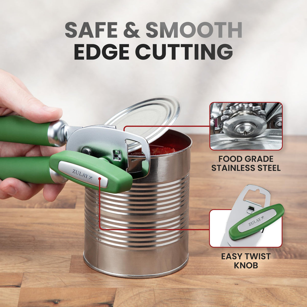 Top bottle opener feature on Zulay Kitchen can opener.