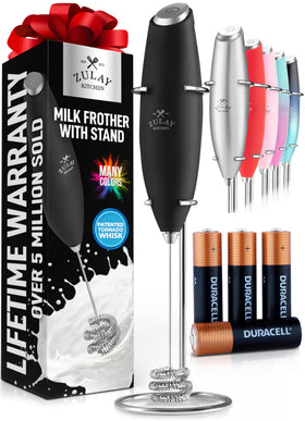 Zulay Kitchen Tornado foam frother for milk creates rich foam in seconds for coffee.