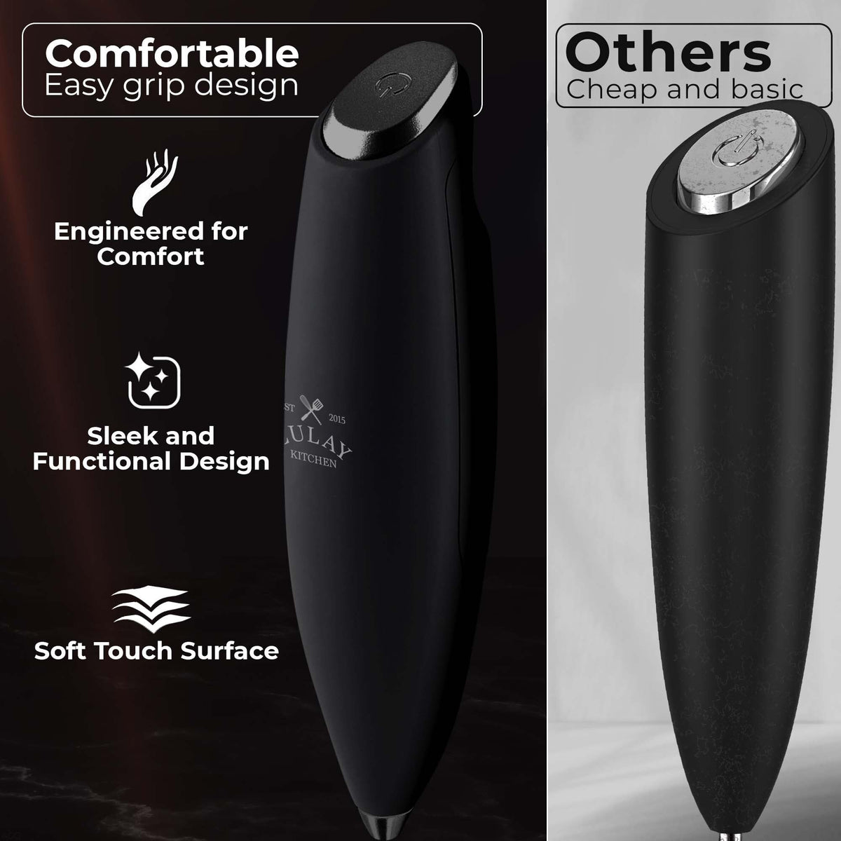 Zulay Kitchen executive black frother creating coffee froth for lattes