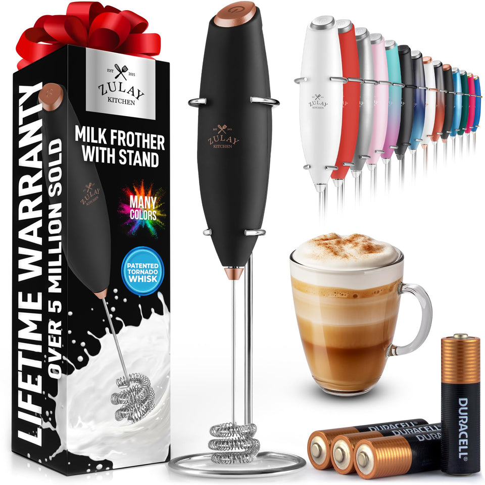 Zulay Kitchen Tornado triple whisk milk frother handheld for cafe-quality foam