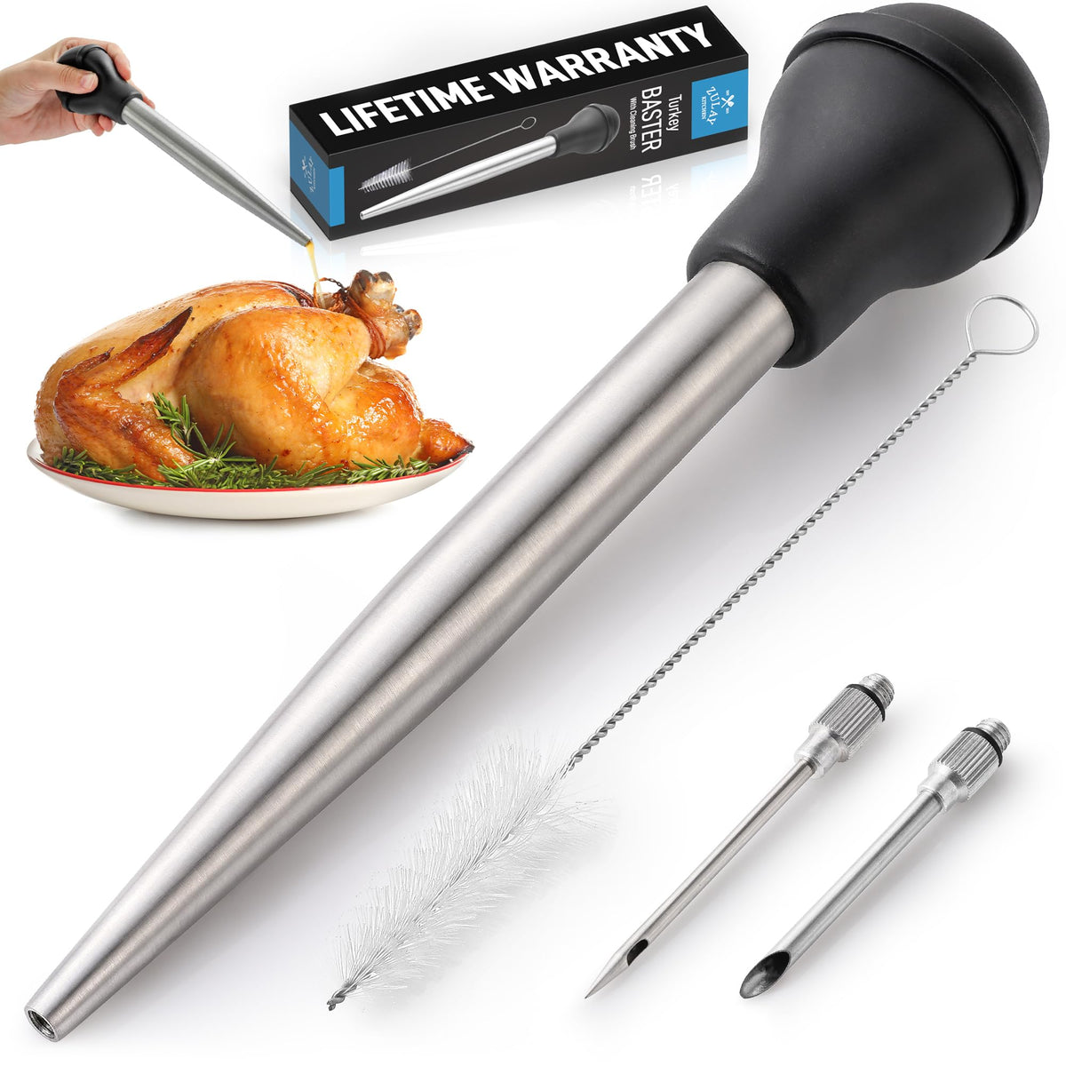 Zulay Kitchen turkey baster stainless steel syringe for precise juicing