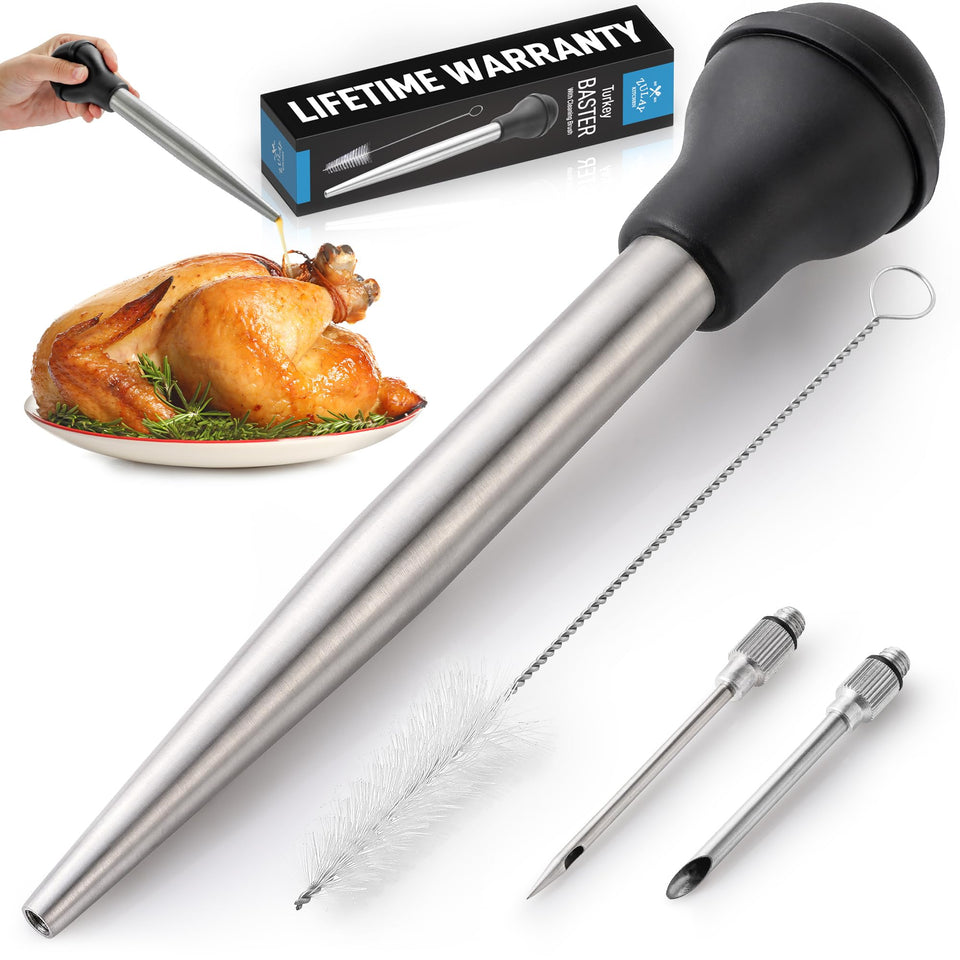 Zulay Kitchen turkey baster stainless steel syringe for precise juicing