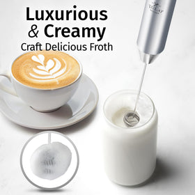 Zulay Kitchen two-speed motor provides tailored froth for hot or cold drinks.