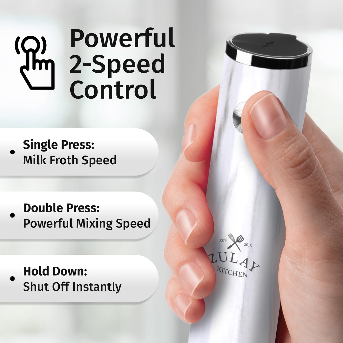 Zulay Kitchen USB-C charging cable powers the rechargeable frother for quick tops-ups.
