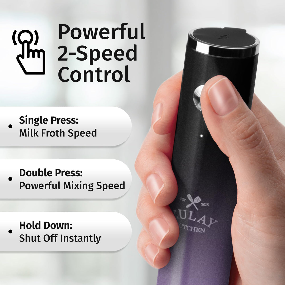 Zulay Kitchen USB-C rechargeable frother, convenient charging on the go.