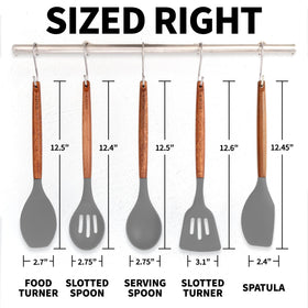 Zulay Kitchen gray color silicone utensils set in a modern kitchen.