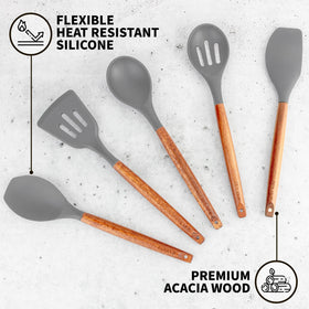 Zulay Kitchen silicone slotted spoon designed to drain liquids without scratching pans.