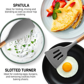 Zulay Kitchen silicone slotted turner for flipping foods on non-stick surfaces.
