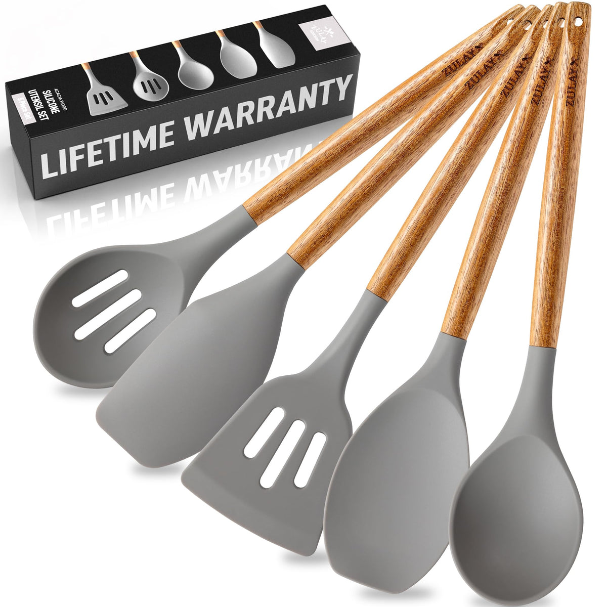 Zulay Kitchen non-stick silicone soup ladle for gentle stirring in non-stick pans.