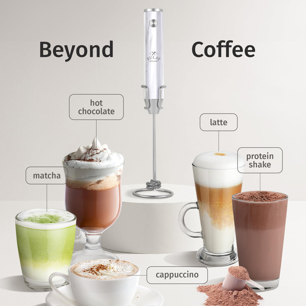 Zulay Kitchen IPX6 waterproof frother withstands splash while cleaning under running water.