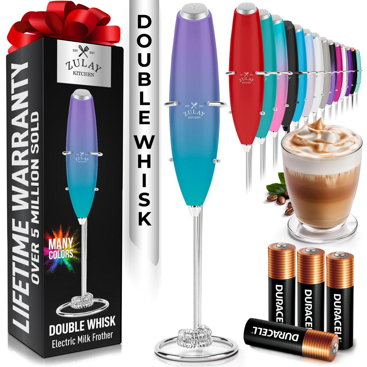 Zulay Kitchen milk frother in use creates creamy latte foam quickly