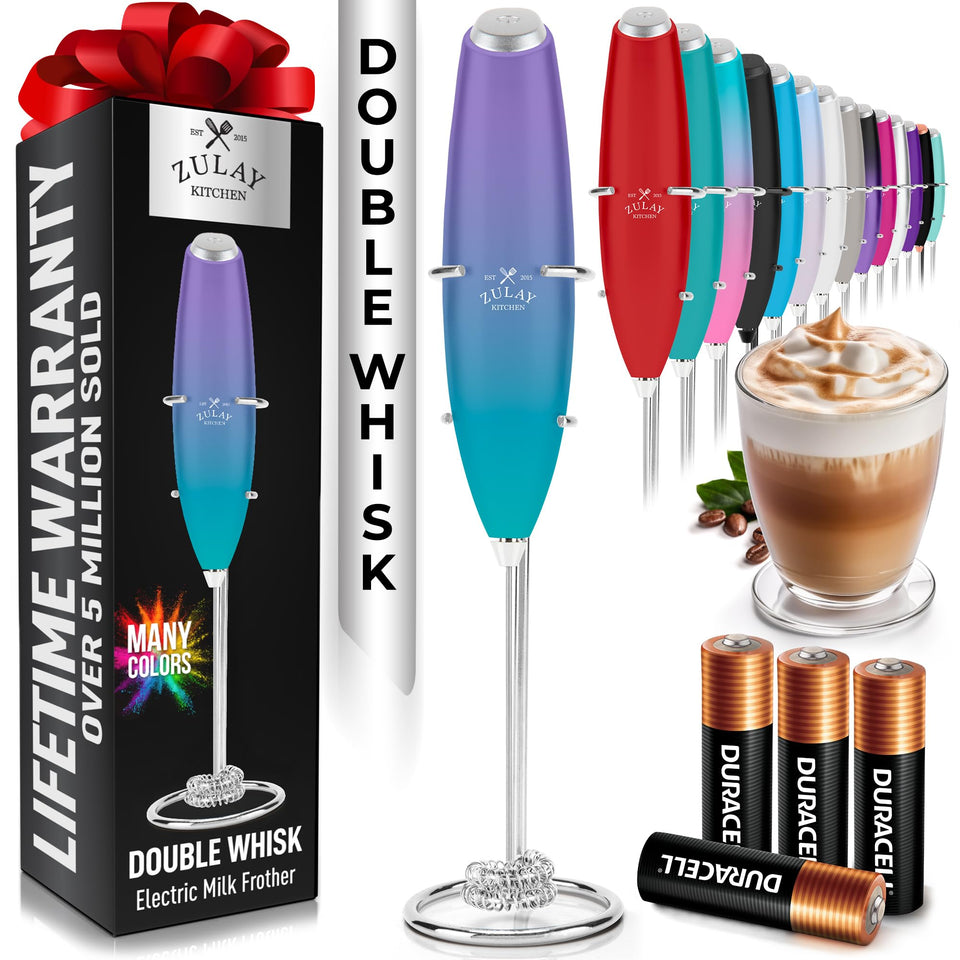 Zulay Kitchen milk frother in use creates creamy latte foam quickly