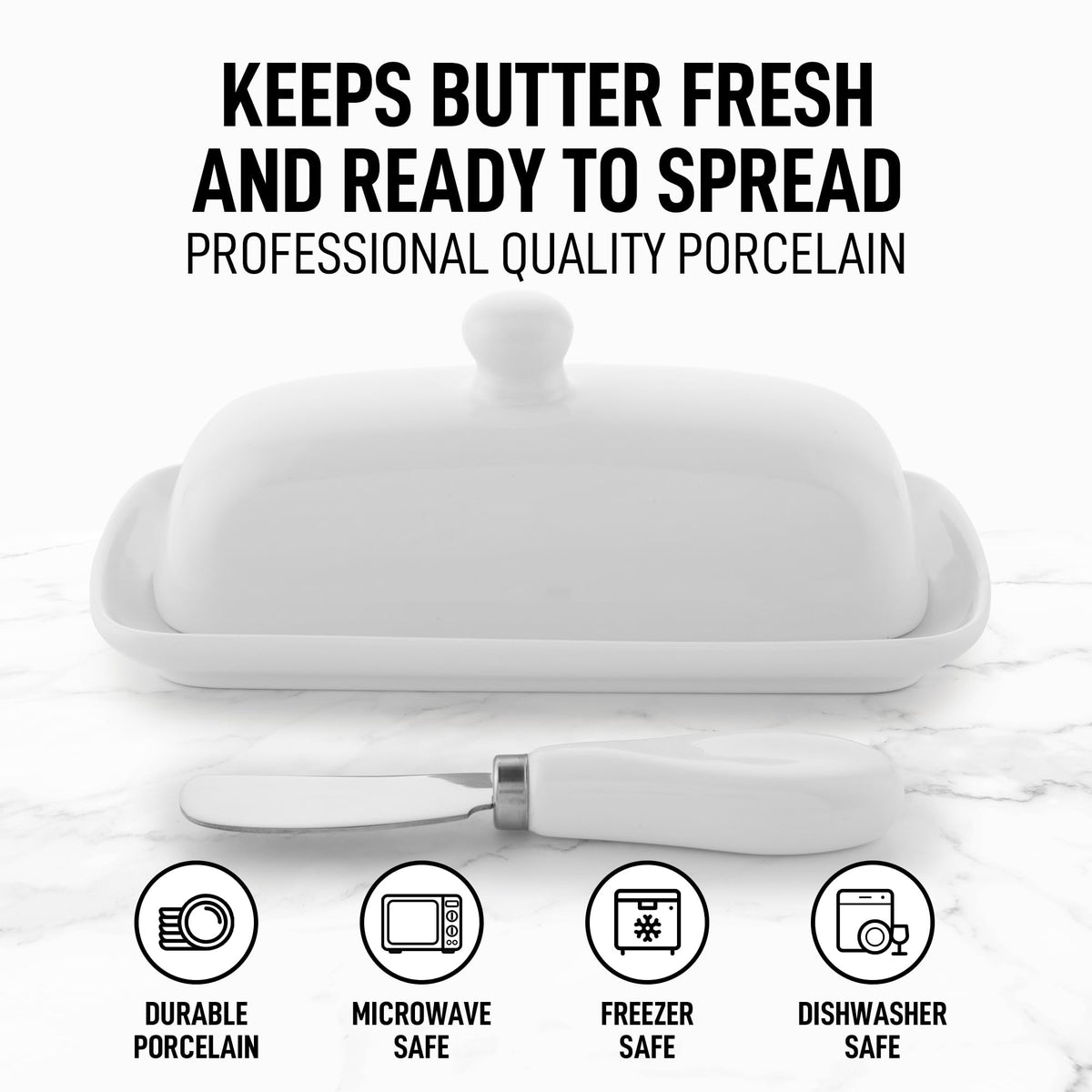 Zulay Kitchen white butter dish on countertop showing suitability for daily use