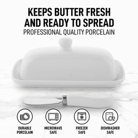 Zulay Kitchen white butter dish on countertop showing suitability for daily use