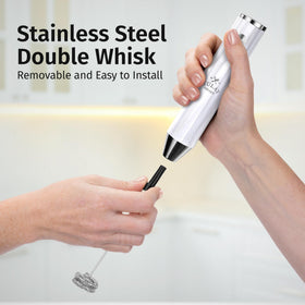 Zulay Kitchen Lux frother features elegant white marble handle design.