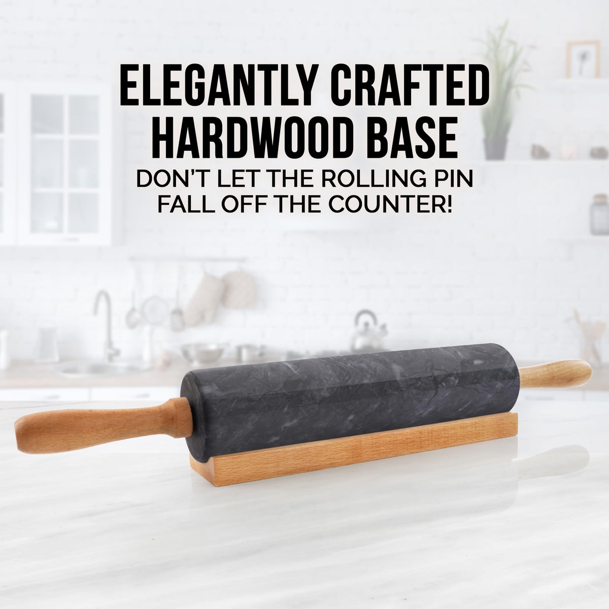 Zulay Kitchen wooden resting base keeps rolling pin steady