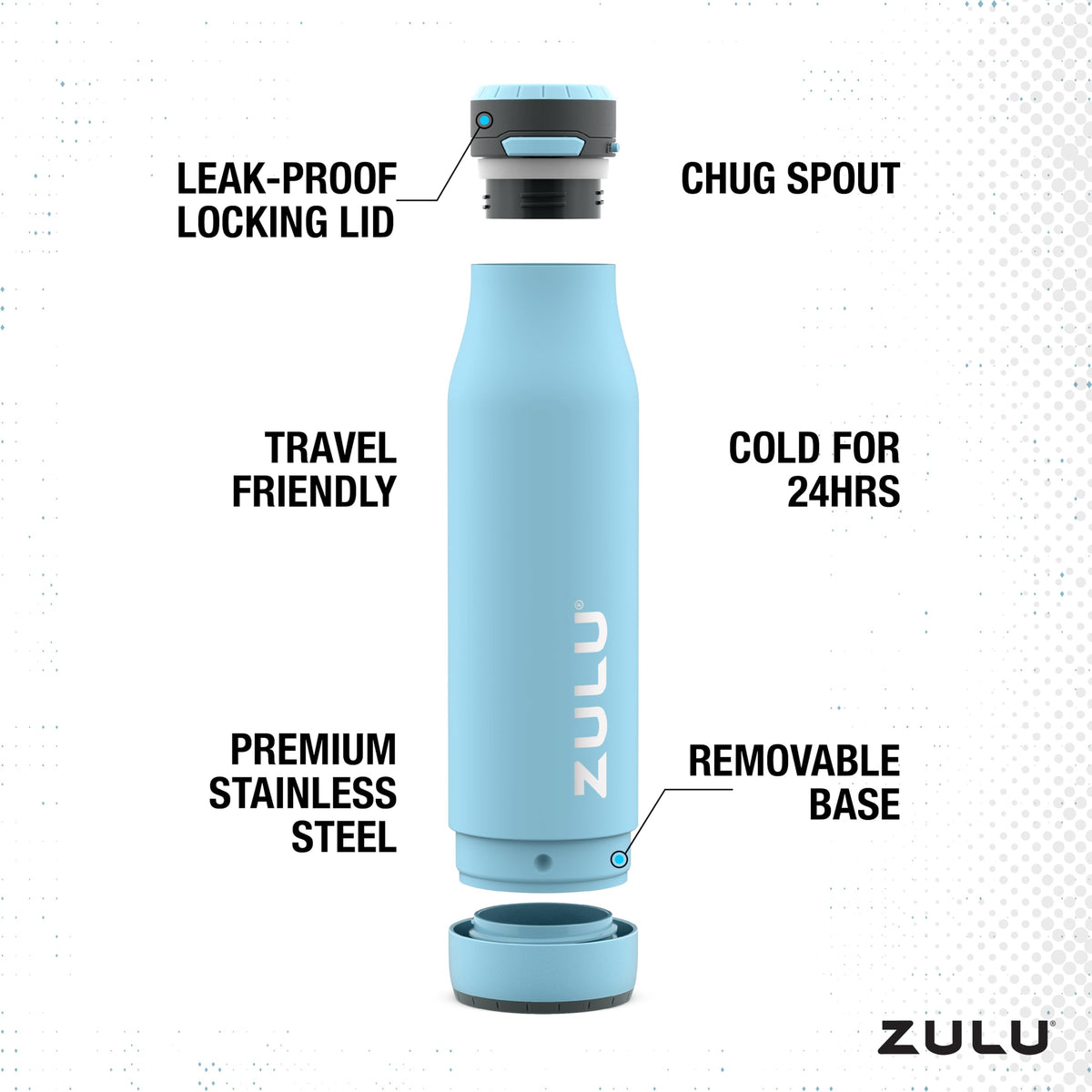 Zulu Ace 24oz bottle removable base for easy cleaning and ice.