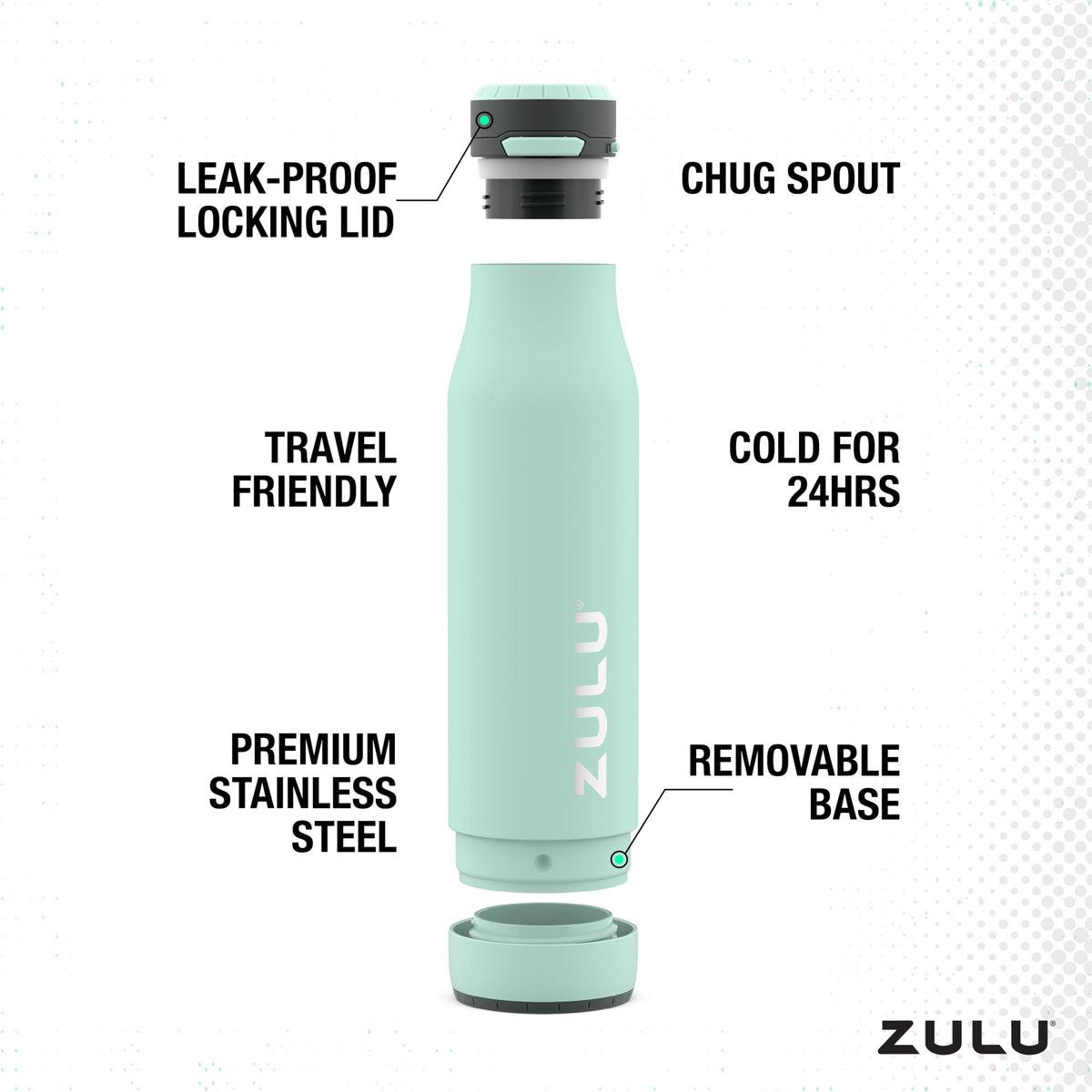 Zulu Ace 24oz vacuum insulation keeps drinks cold for hours.