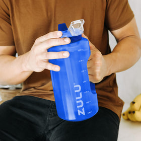 ZULU Goals bottle with time markers helps track daily intake.