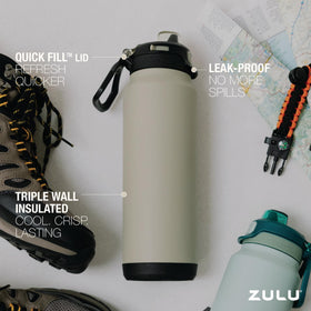 ZULU Powerfill Pro 24oz bottle with two spouts for sipping or chugging.