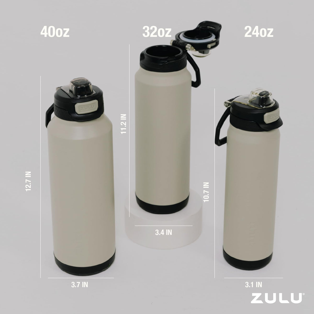 ZULU Powerfill Pro 24oz bottle wide carry loop supports versatile carrying options.