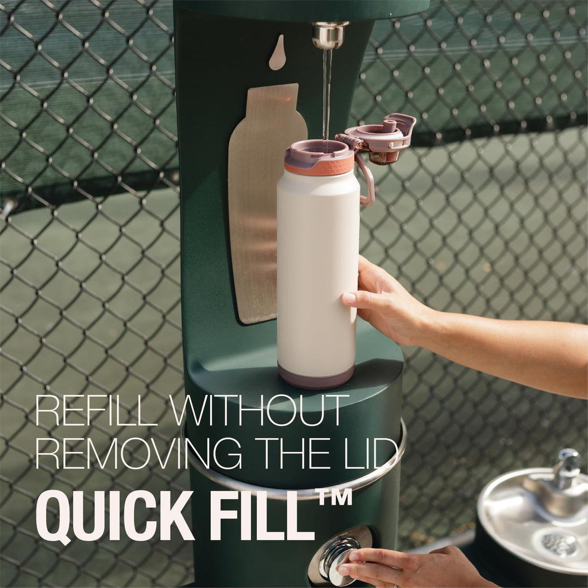 ZULU Powerfill Pro leak-proof locking lid in use for secure transport.