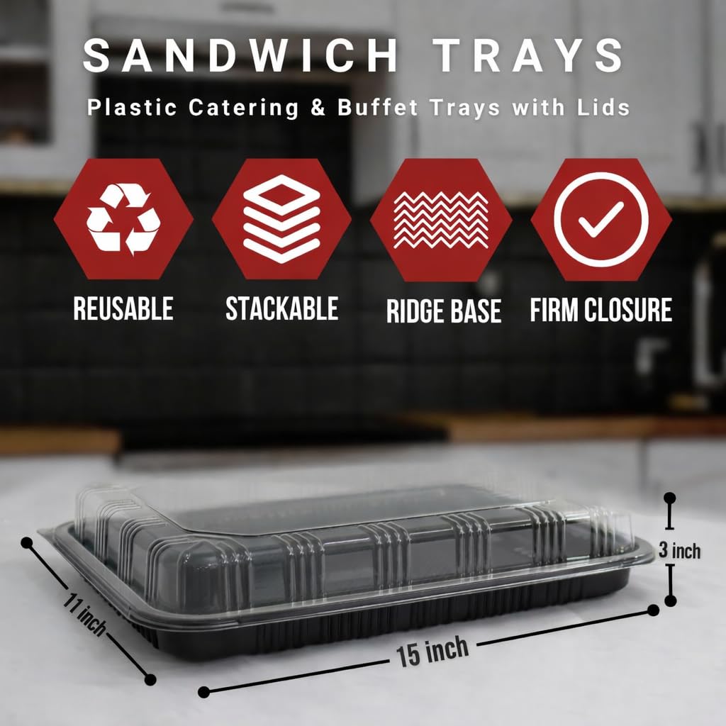 Zumart catering trays with clear lids, perfect for quick food identification at events.