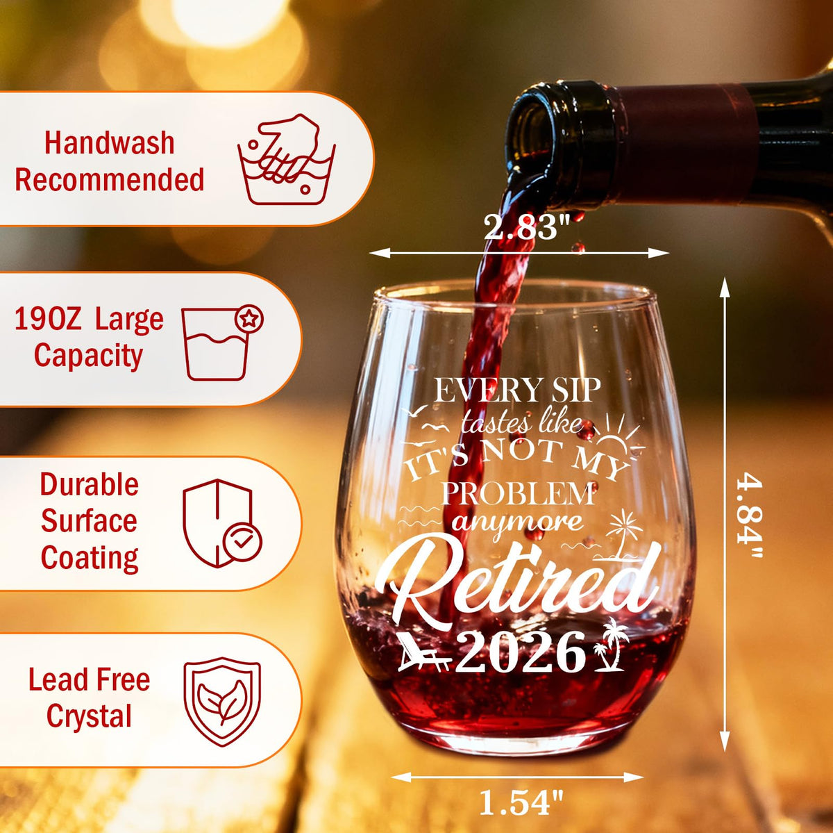 Zunaked 19oz Not My Problem Anymore glass with generous capacity for celebrations.