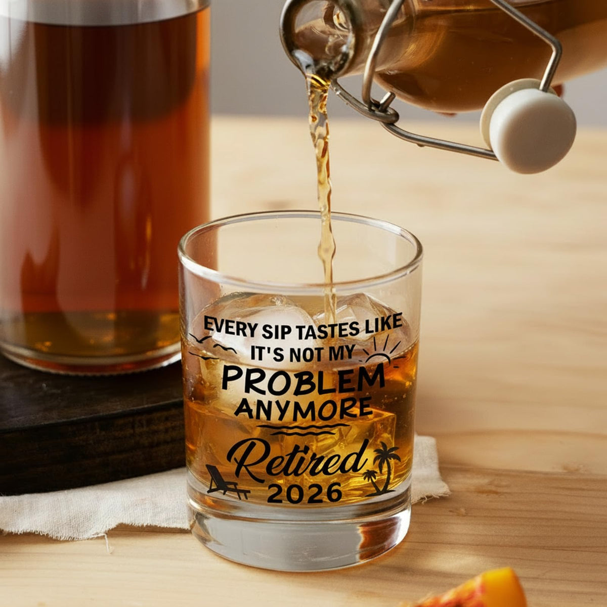 Zunaked retirement glass engraved with a humorous line for the honoree.