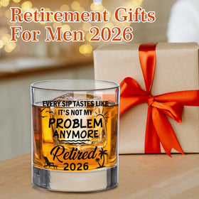 Zunaked stemless retirement glass design for comfortable grip.