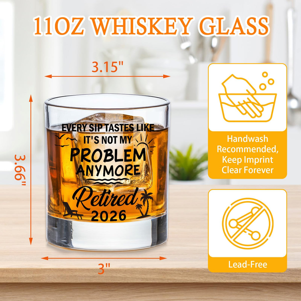 Zunaked retirement glass with a thick base for stability.