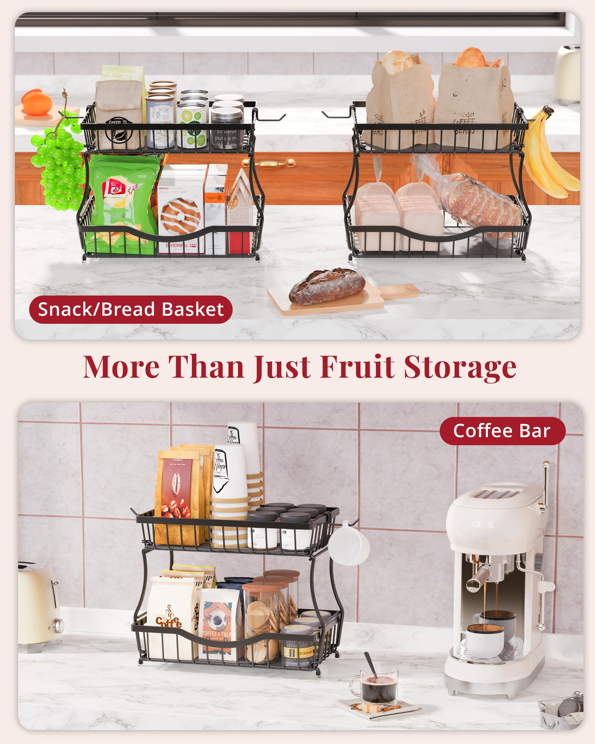 Zurklulu kitchen counter organizer keeps fruit handy and snack-ready.