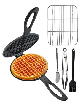 ZURRITO Cast Iron Waffle Iron on stove top showing even heat for crispy waffles.