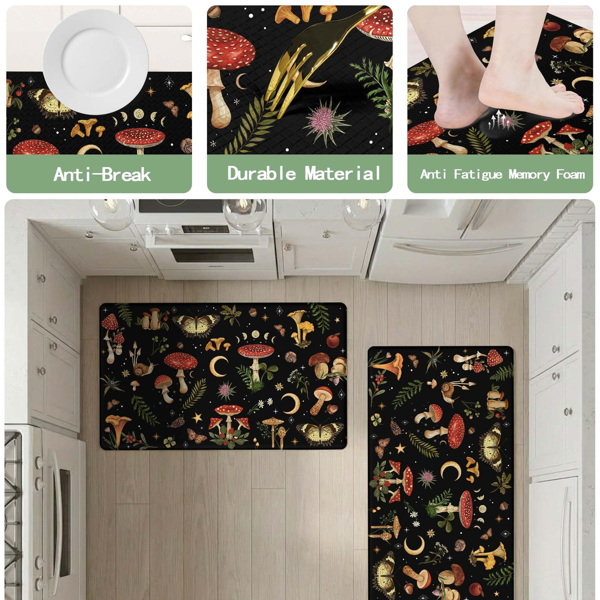 Zussun black mushroom design mat adds tasteful style to kitchens.