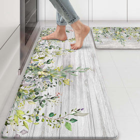 Zussun kitchen rug featuring watercolor greenery from the collection for a fresh look.