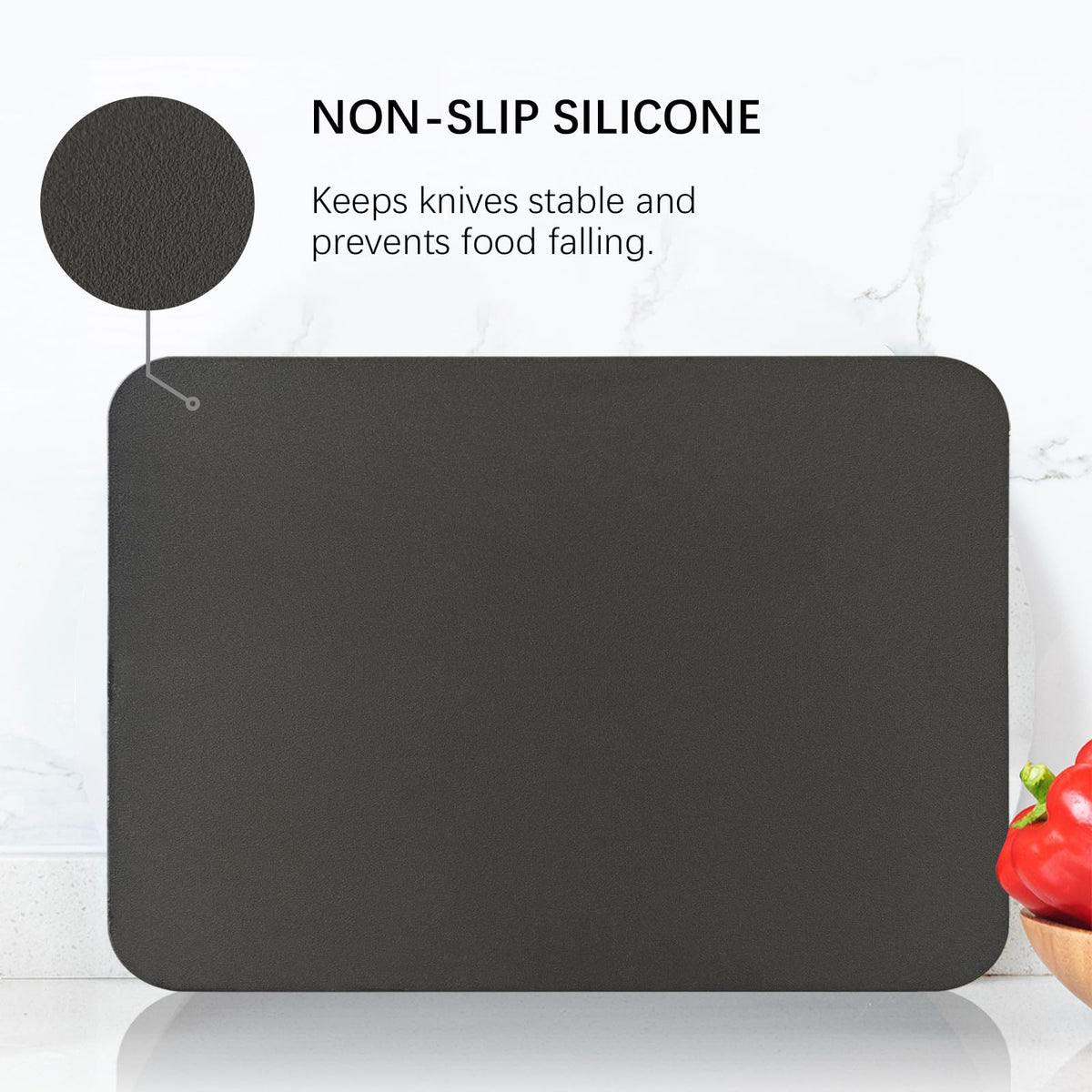 ZVP knife-friendly, abrasion-resistant board protects blades while chopping.