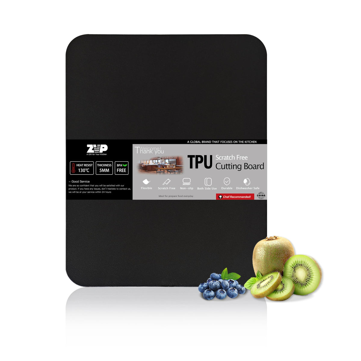 ZVP Thick TPU cutting board on counter for sturdy daily prep.