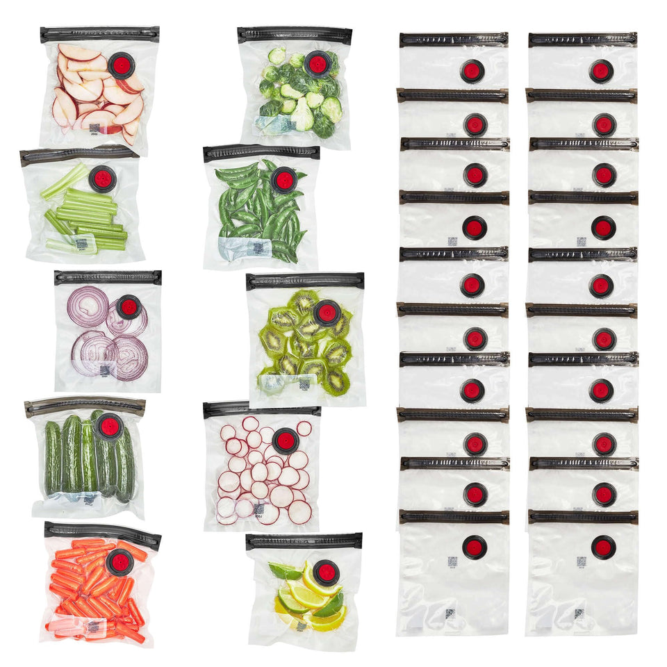 ZWILLING Fresh & Save 30-piece bags, flat lay, for organized prep and extended freshness