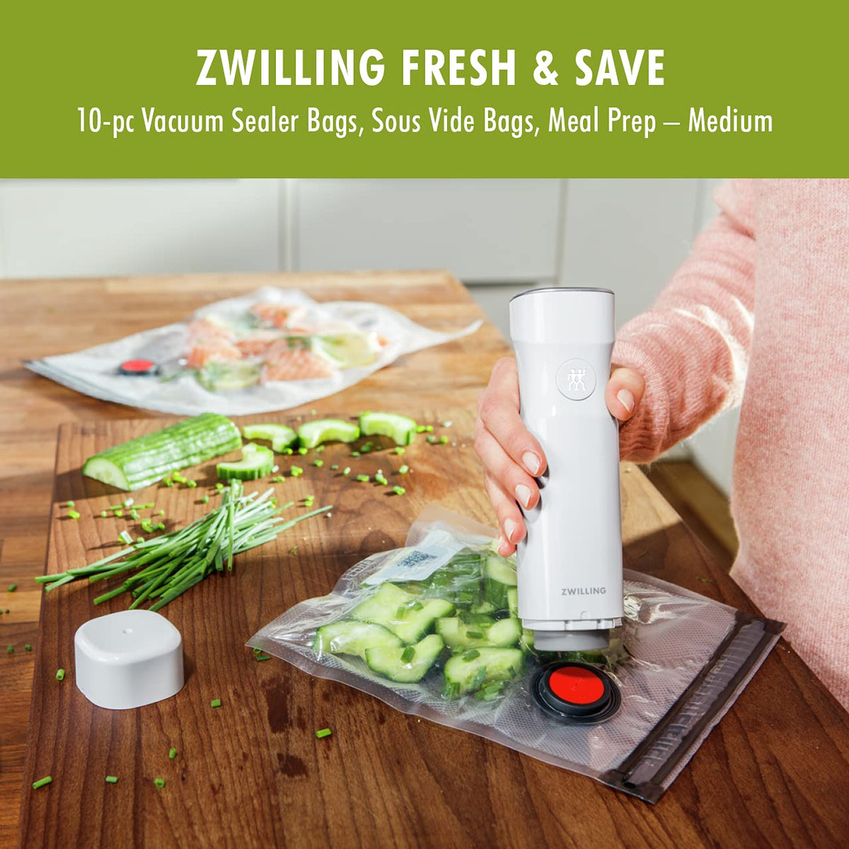 ZWILLING Fresh and Save medium bag and vacuum pump valve for fast air removal