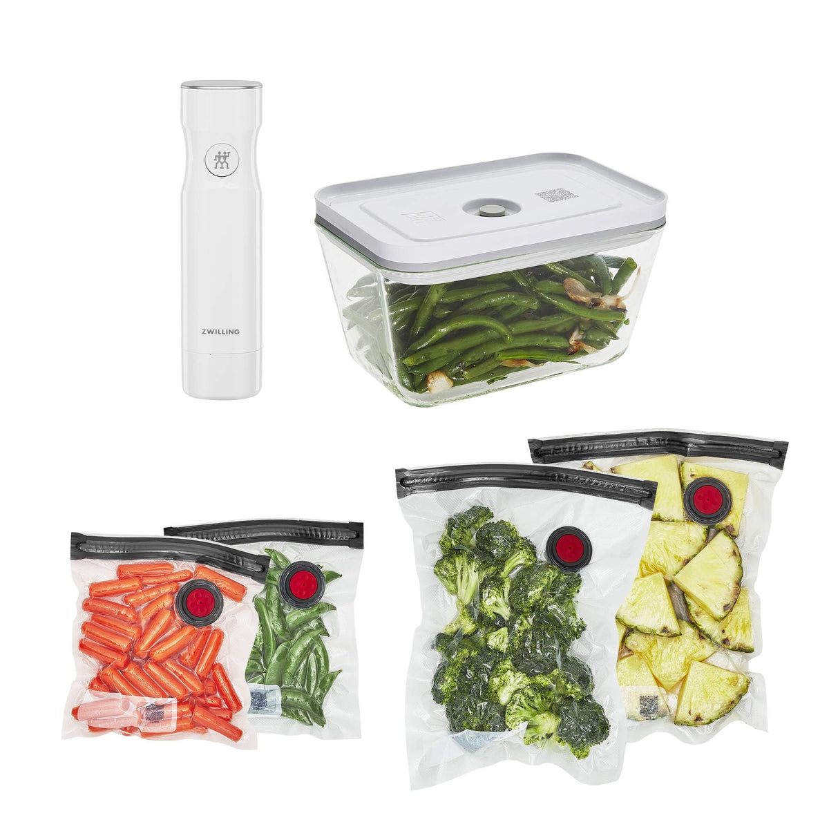 ZWILLING Fresh Save vacuum sealer pump in action with glass container for freshness