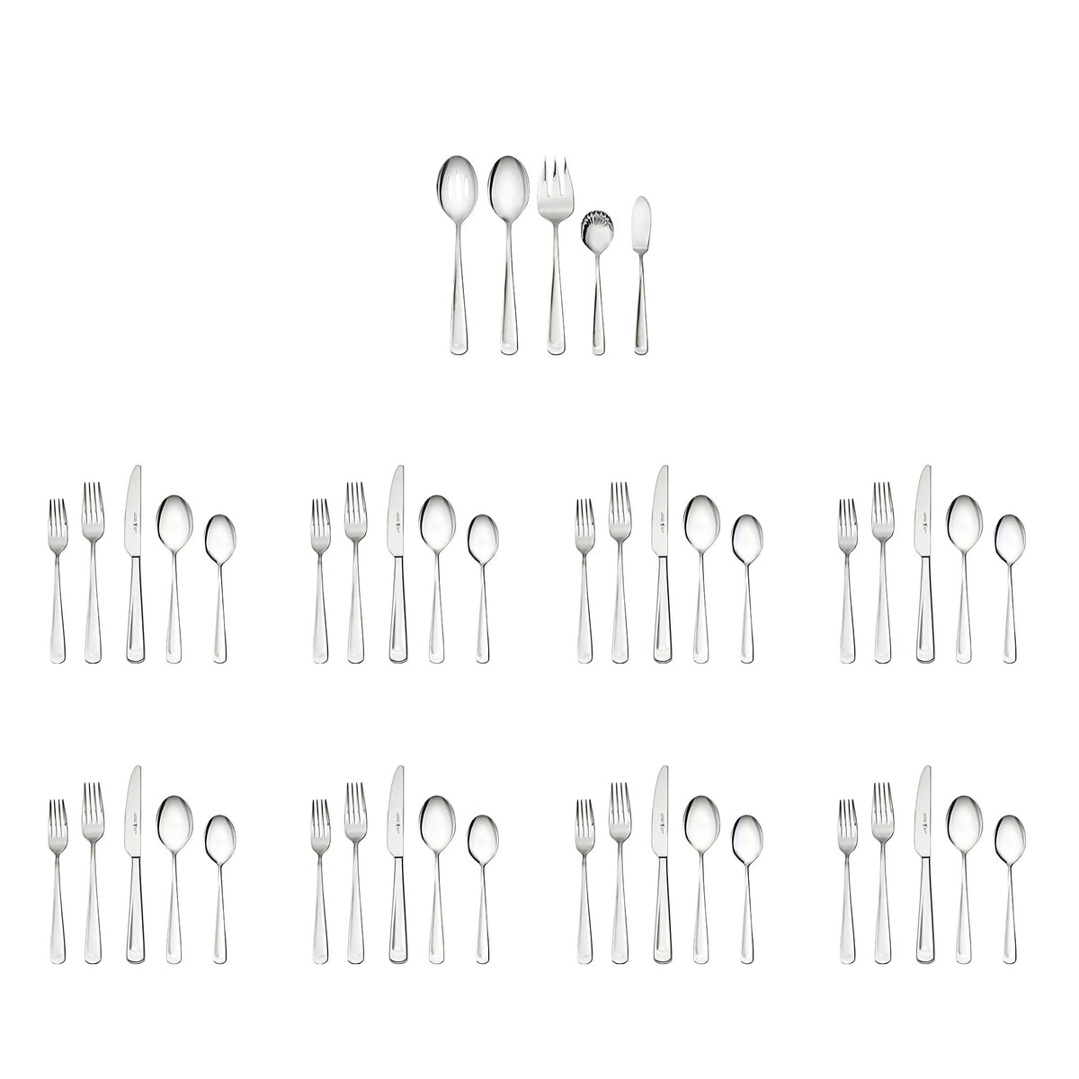 ZWILLING Silvano 45pc set on a dining table with corrosion-resistant stainless steel.