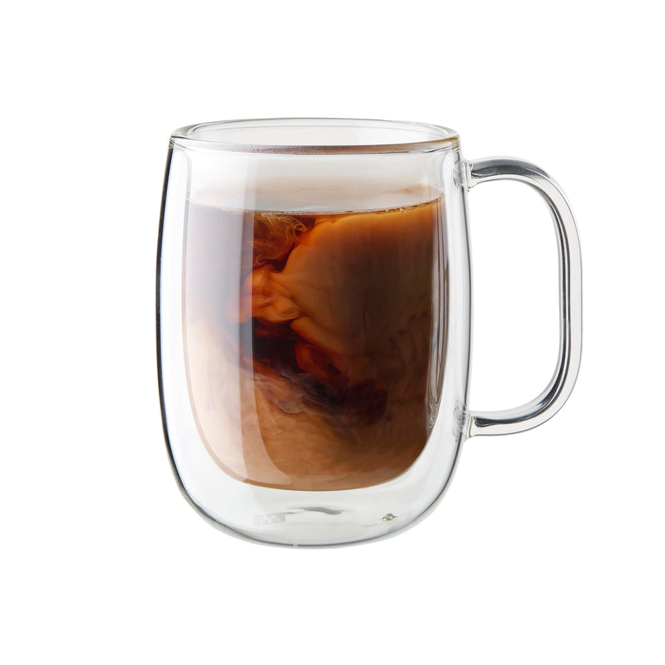 ZWILLING Sorrento Plus double-wall mug front view showing hot drink insulation.