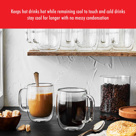 ZWILLING Sorrento Plus mugs paired on a tray for stylish coffee service.