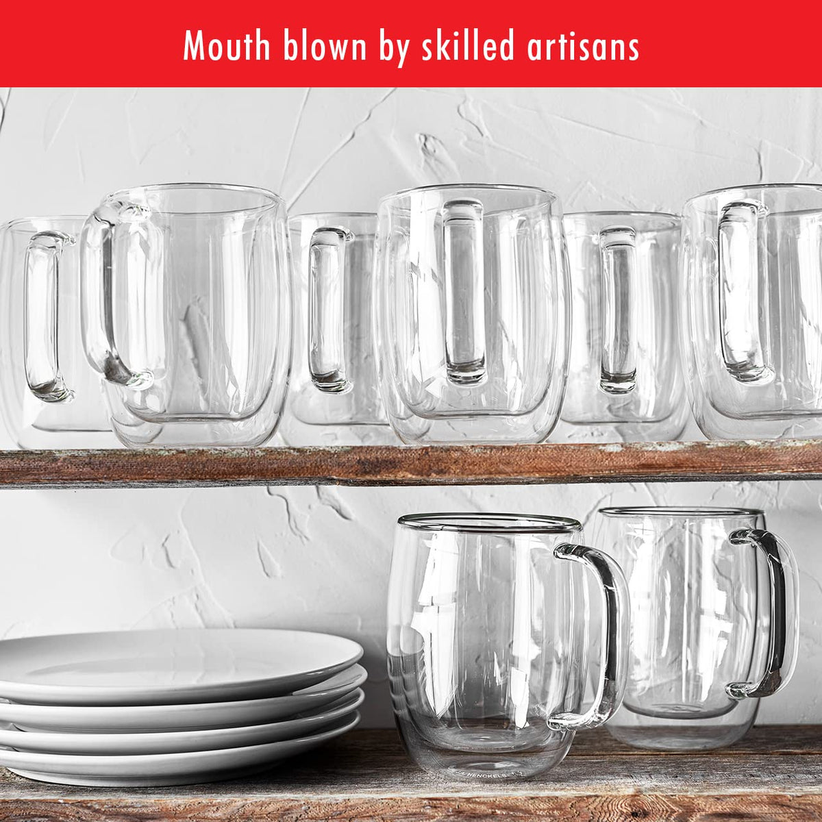 Pouring coffee into a ZWILLING Sorrento Plus mug emphasizes glass clarity.