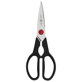 ZWILLING Twin L kitchen shears blade close-up showing sharp stainless edge for precise cuts.