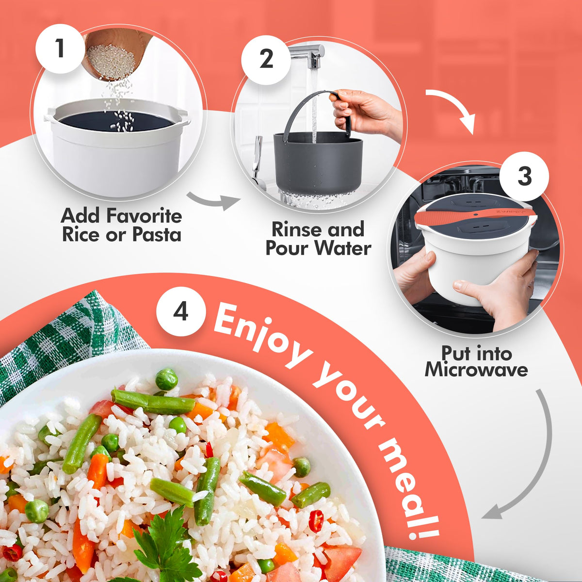 Zwippy 8-cup capacity supports family meals and leftovers.